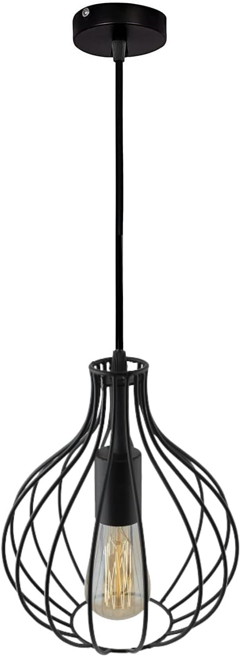 Single Pendant Ceiling Light Fixture with Adjustable Cord, E27 Base Semi-Flush Mount Metal Cage Hanging Light Fixture for Kitchen Dining Room Living Room,(Bulb NOT Included)