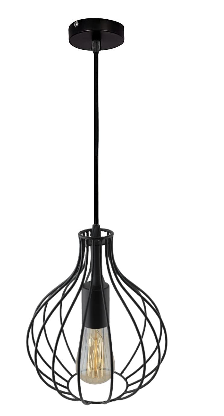 Homes Elite Single Pendant Ceiling Light Fixture with Adjustable Cord, E27 Base Semi-Flush Mount Metal Cage Hanging Light Fixture for Kitchen Dining Room Living Room,(Bulb NOT Included)