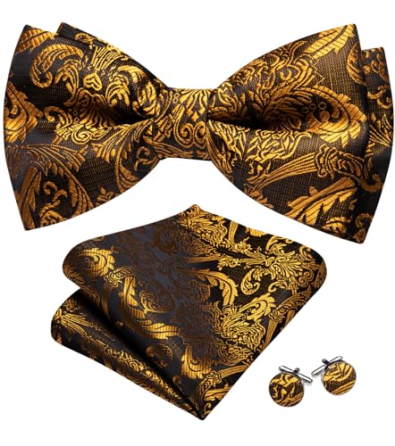 Image of YOHOWA Mens Bow Tie Set Paisley Coloful Pre-tied Bowties Adjustable with Handkerchief Cufflinks Wedding Prom Party