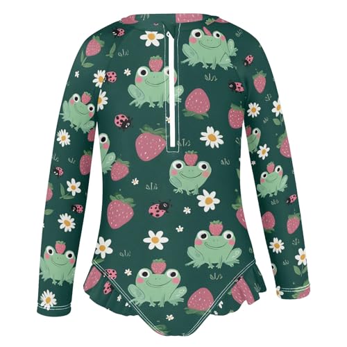 ALAZA Toddler Swimsuit Girl Bathing Suit Swimwear Rash Guard Frog Strawberry Long Sleeve 3T2