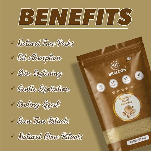 Image of BRALCON Multani Mitti Powder for Skin Care - 100g | Herbal Powder for Face | Natural Face Pack Powder