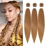 Pre Stretched Honey Blonde Braiding Hair Extensions for Braids 3 Packs 26 Inch Knotless Prestretched 27 Braiding Hair Professional Human Colored Synthetic Braids Hair Extensions for Braiding