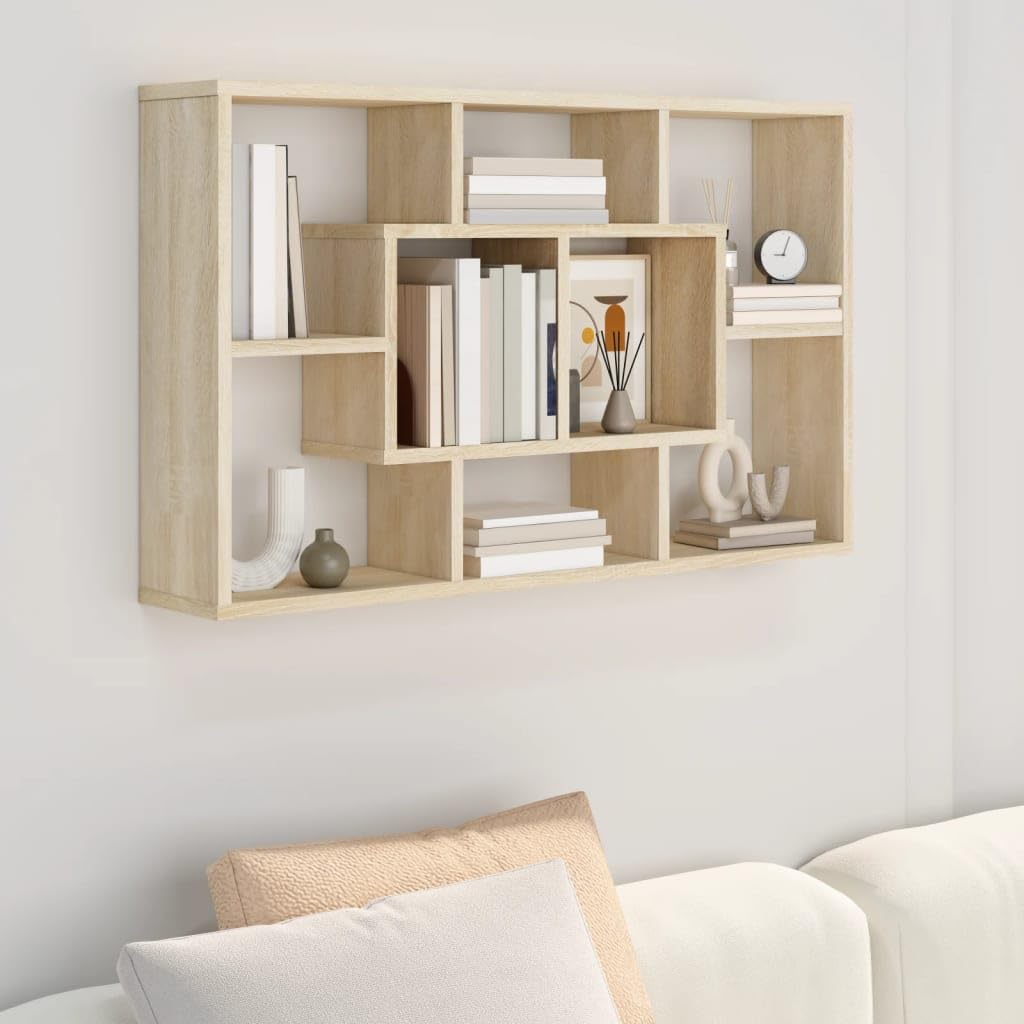 vidaXL Mensola da Parete 85x16x52,5 cm, Legno ingegnerizzato, Rovere Sonoma, Mensola sospesa, Espositore da Muro, Contenitore CD & Libri, Battiscala Decorativo, Arredo Soggiorno, Organizer casa