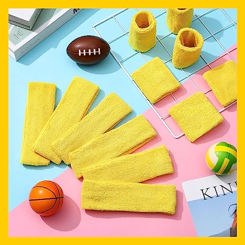 Image of Neon Sweatbands and Wristbands Bulk, Cotton Sports Headbands for Team Spirit, School Field Day, 80s 90s Party, Soccer Fan Accessories, Gym, Cheer and Group Events