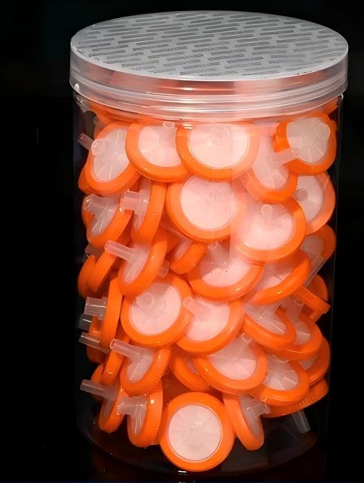 Image of Syringe Filters Hydrophobic PTFE Membrane 100PCS, 1um Pore Size,25mm Disc Diameter,HPLC and GC Needle Filter, Non-Sterile, High Throughput Lab Filtration, Barreled Packed