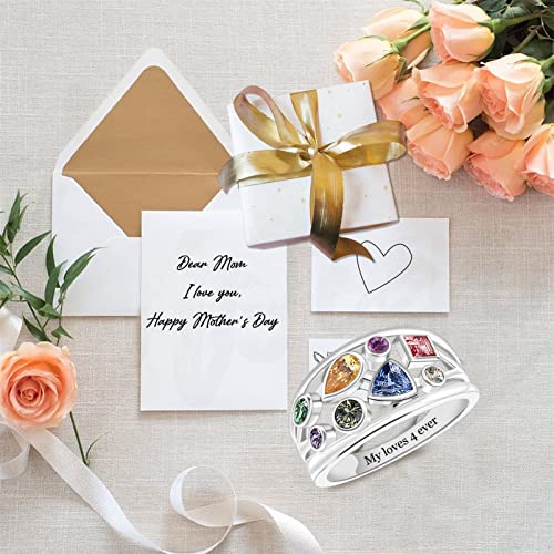 Yuyoo Sterling Silver Custom Mothers Ring With 1-8 Simulated Birthstones Personalized Birthstone Ring For Women Custom Family Ring For Mom Wife Grandmother #TOP5