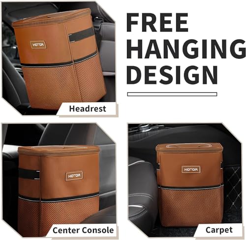 Image of HOTOR Car Trash Can, Leakproof Car Organizer, 2-Gallon, Brown