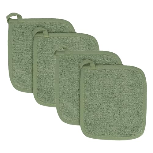RITZ Terry Potholder & Hot Pad: Unparalleled Heat Resistant, Durable 100% Cotton – Ergonomically Designed for Optimal Grip – Easy-Care Machine Washable – 4-Pack, Juniper