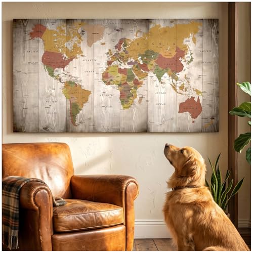 World Map Wall Art for Office Nautical Wall Decor Vintage World Map Poster Modern Framed Canvas Print Art - Map of The World Wall Art for Living Room Bedroom Home Decor New Year Gift 40' x 20'