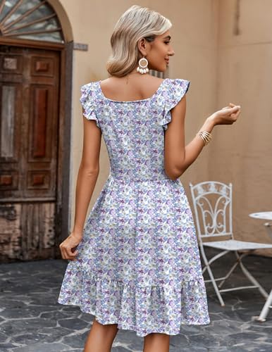 Image of Zeagoo Womens Summer Dress Casual Ruffle Tiered Floral Square Neck Sundresses Beach Boho Mini A-line Dress 2026 with Pockets