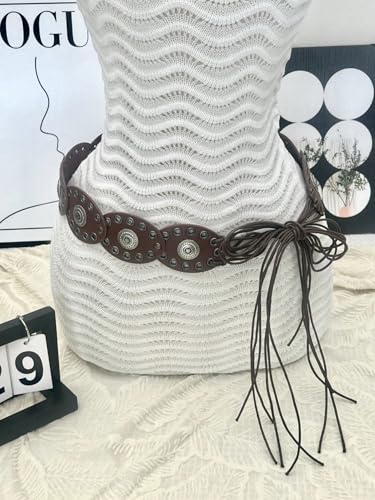 SHENHE Women's Faux Leather Disc Concho Belt Western Cowgirl Hollow Out Tassel Vintage Belt2