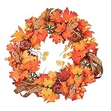 El sentido del diseño: la corona se compone de elementos distintivos de otoño e invierno. Las hojas de arce, bayas y calabazas crean un ambiente de cosecha; la corona hecha a mano es muy realista, simple y generosa, y añadirá un sabor artístico a tu casa