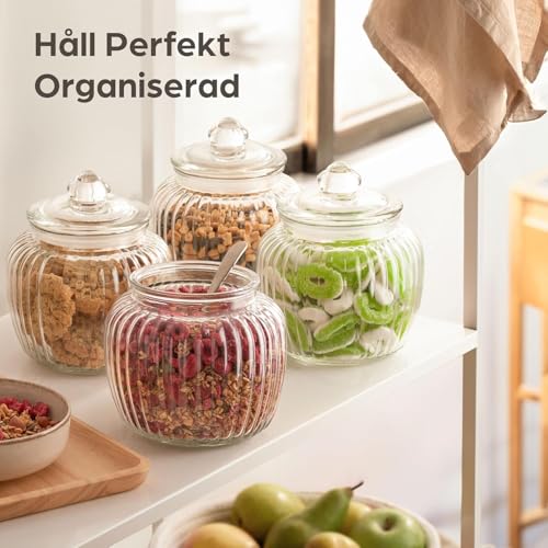 Image of bellemax 500ML Clear Glass Storage Jar With Air Tight Glass Lids- Airtight Food Jars Glass Kitchen Containers For Pantry, Pickle Jar, Sugar Pasta Cereal Flour Sugar Storage Jar (BM-06, Set of 2)