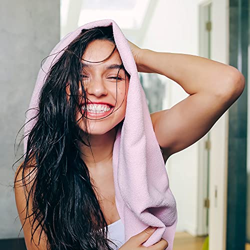 Aquis Microfiber Hair Towel, Water-Wicking, Ultra Absorbent & 50% Faster Drying, For All Hair Types, Soft Pink #TOP5