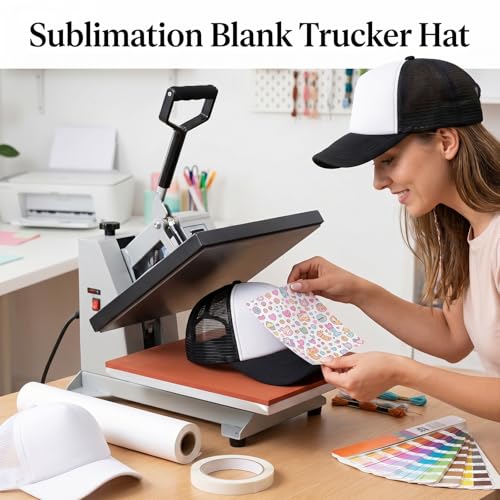 Image of 12 Pack Sublimation Blank Mesh Trucker Hats Bulk, DIY Heat Press Baseball Hat Pack, Sports Outdoor Snapback Cap