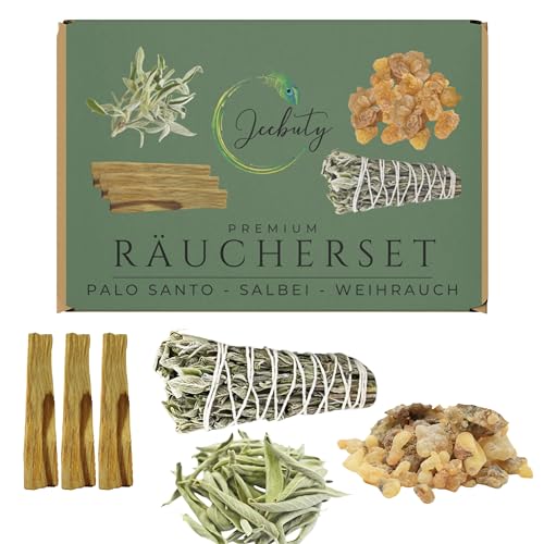 JEEBUTY Palo Santo 3X Premium Rookset XL, wierook, Boswellia Carterii, 50 g, salie los 25 g, salie wierook bundel 1x, Palo Santo 3X, cadeauset