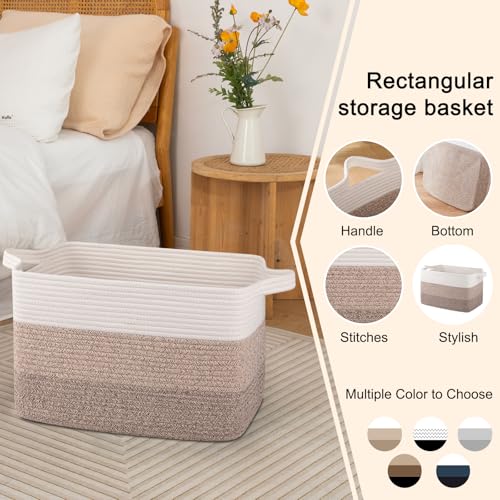 Image of OIAHOMY Cotton Rope Basket, Rectangle Woven Baskets for Storage, Nursery Blanket Storage Living Room, Toy Basket With Handle-17.7 inchx13.8 inchx11 inch-Gradient Yellow