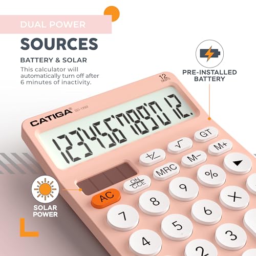 image for CATIGA 12 Digit Desktop Calculator Basic Desk Calculator with Large LC