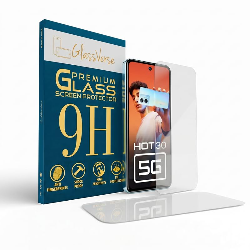 Image of GlassVerse PureView Tempered Glass for Tecno Spark 10 5G | Crystal Clear, 9H Hardness Screen Protector, Edge to Edge, Case Friendly, Hassle-less Installation Kit Included. (Pack of 2)