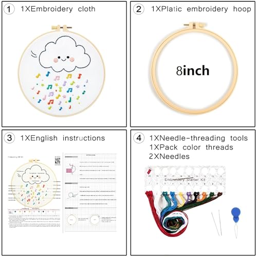 Image of Crafmanoe Cute Embroidery Kits for Beginners Adults, Hand Embroidery Starter Kits, Stamped Cross Stitch Kits for Beginner Adult Craft Kits for Women, Entire Set of Embroidery Supplies & Video Tutorial