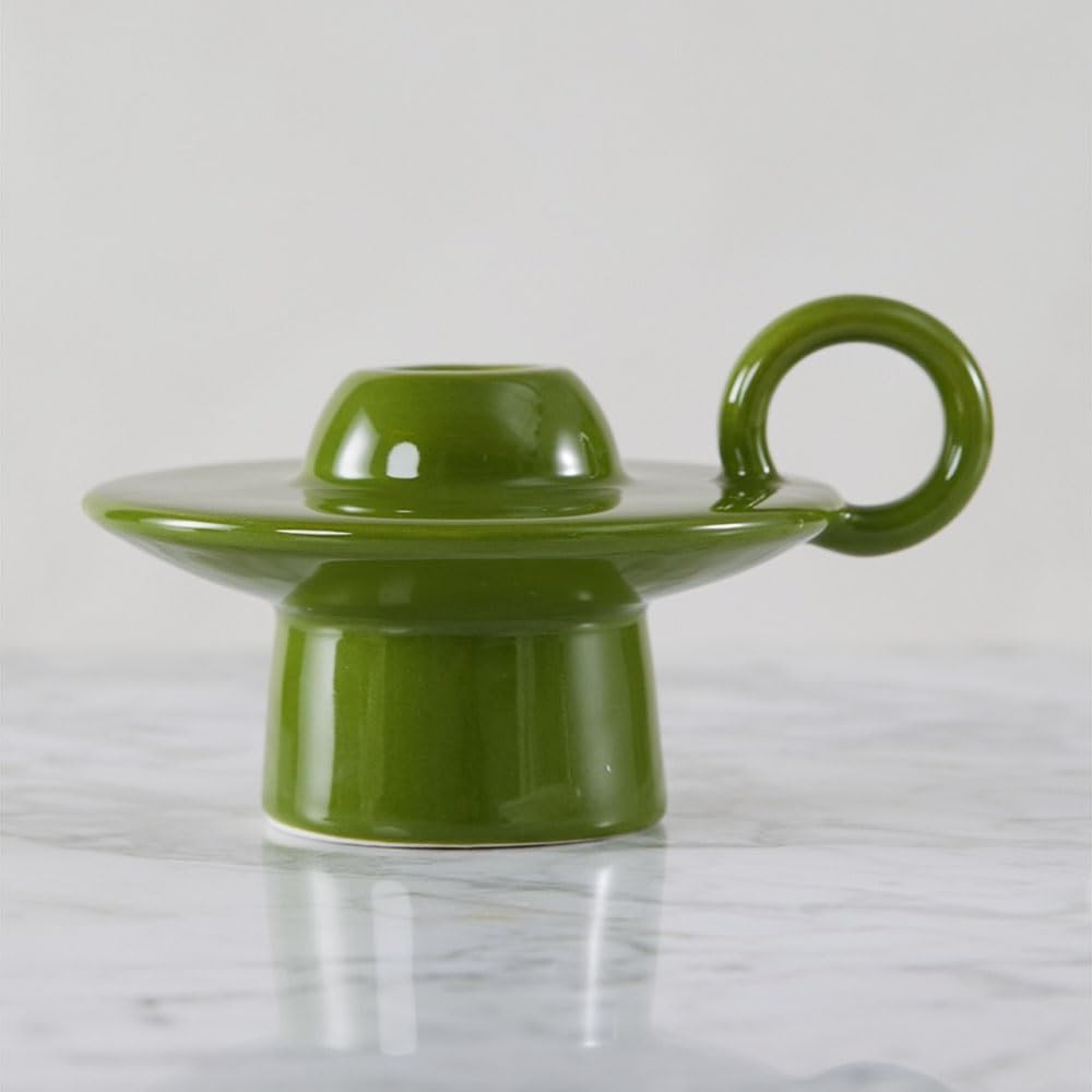 Świeczniki Kolorowy ceramiczny świecznik z uchwytem i podstawą na świecę do kolacji przy świecach, wystrój domu(Green)