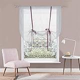 BESTORI Voile Raffrollo Kleinfenster Küchengardine Raffgardine mit Tunnelzug Modern Vorhänge für Wohnzimmer Schlafzimmer Rosenrot, H160 x B116 cm (1er Pack)
