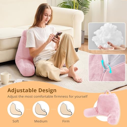 Image of Sasttie Reading Pillow for Bed, Back Pillow for Sitting Up, Pink | 18 inch Backrest Support Cushion for Couch, Sofa, and Floor, Dorm Essentials, OEKO-TEX, Adjustable Down Alternative Fill