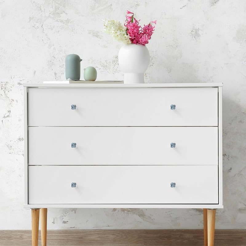 Miniatura 5 de LORVIES Paquete de 4 pomos decorativos de mármol de 1.2 pulgadas, cuadrados de vidrio ABS blanco cabujón, manijas de puerta para gabinete, aparador,