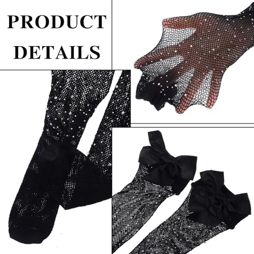 Image of Abeillo 2 Pairs Fishnet Stockings for Women Mesh Thigh High Stockings Fishnet Hold up Stockings Suspenders with Bow Pantyhose for Women(Black)