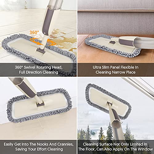 Microfiber Spray Floor Mops For Floor Cleaning - Mexerris Microfiber Dust Floor Mop Wet Dry Mop For Laminate Wood Tiles,Hardwood Floor Mop With 3 Reusable Pads 410Ml Refillable Bottle And 1 Scrubber #TOP4