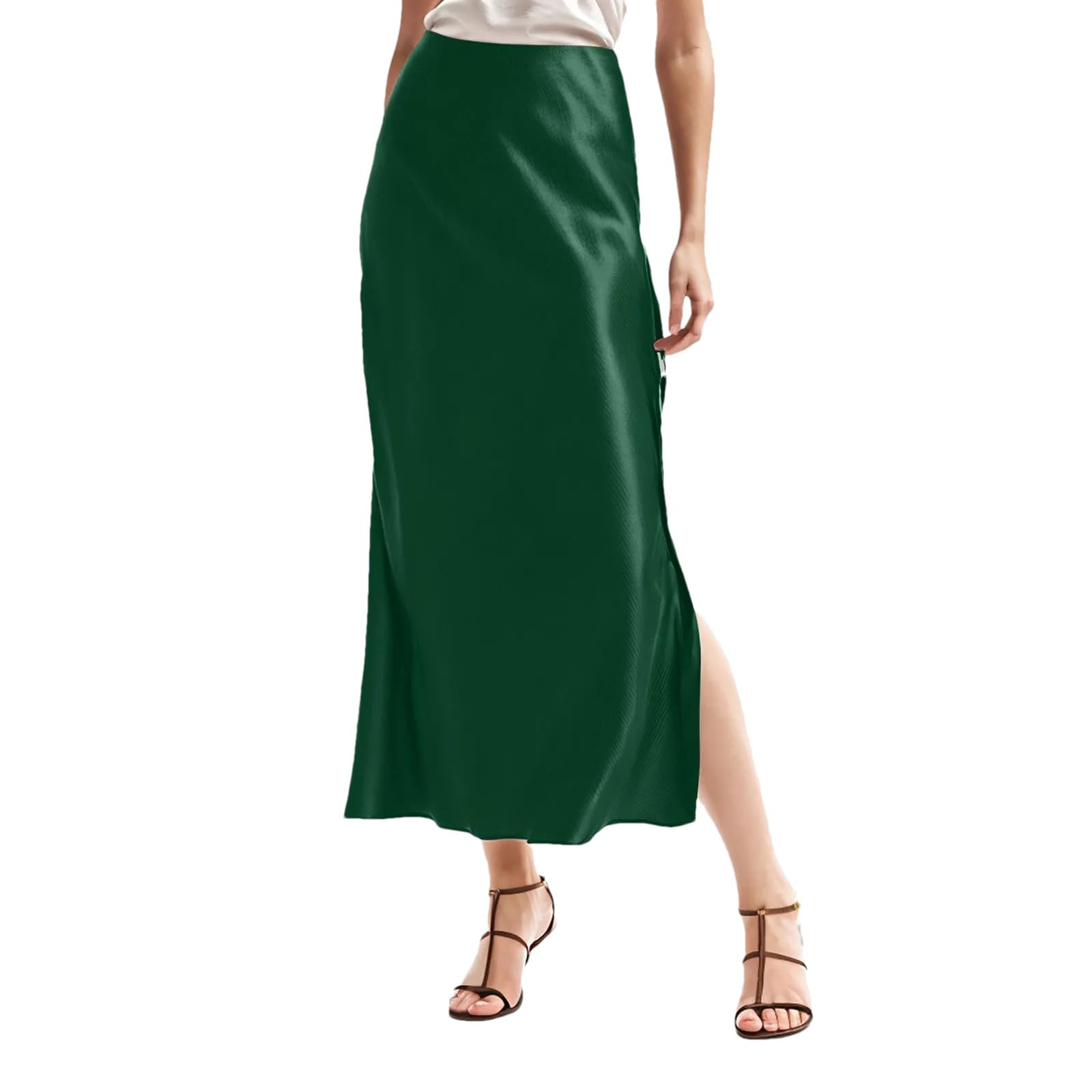 Jupes en satin taille haute solide taille élastique jupe femme fente latérale jupe en satin vintage