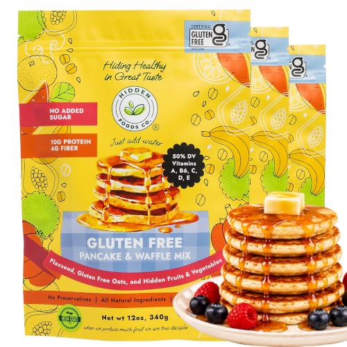 Hidden Foods Gluten Free Pancake &amp; Waffle Mix, Just Add Water, Pack of 3