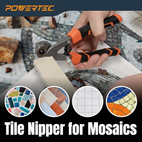 Image of POWERTEC Wheeled Tile Nippers for Glass, Ceramic, Porcelain, and Mosaic - Ergonomic Soft Grip, Heavy Duty 22mm Tungsten Carbide Scoring Wheels Cuts and Trim Tile Up to 1 /4 inch (71901) 1 Pack