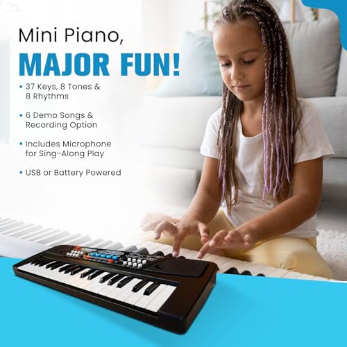 Image of Braintastic Kids Piano Keyboard with Microphone, 37 Keys, 8 Rhythms, 8 Tones with 6 in-Built Demos & Song Recording Feature for Boys & Girls (Black)