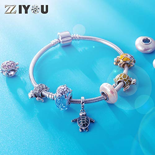 Sea Turtle Charms, On A Blue Bubble Murano Glass Beads, Fit Pandora Ocean Bracelets-925 Sterling Silver Tropical Marine Life Charm Hawaii Vacation Summer Travel #TOP1