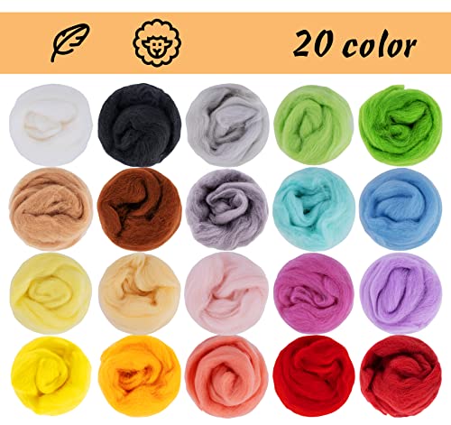 Image of Lemonfilter 20 Colors Wool Roving 10g per, 7.05oz Total Needle FeltingWool DIY Craft (Pack of 2)