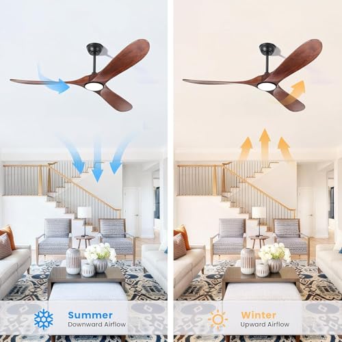Image of heimo 72 Inch Ceiling Fan with Light and Remote Control, Wood Outdoor Ceiling Fans with Lights Dimmable for Bedroom Living Room Patios Proch Office Rustic Extra Large High Cfm Exterior Fan(Walnut)