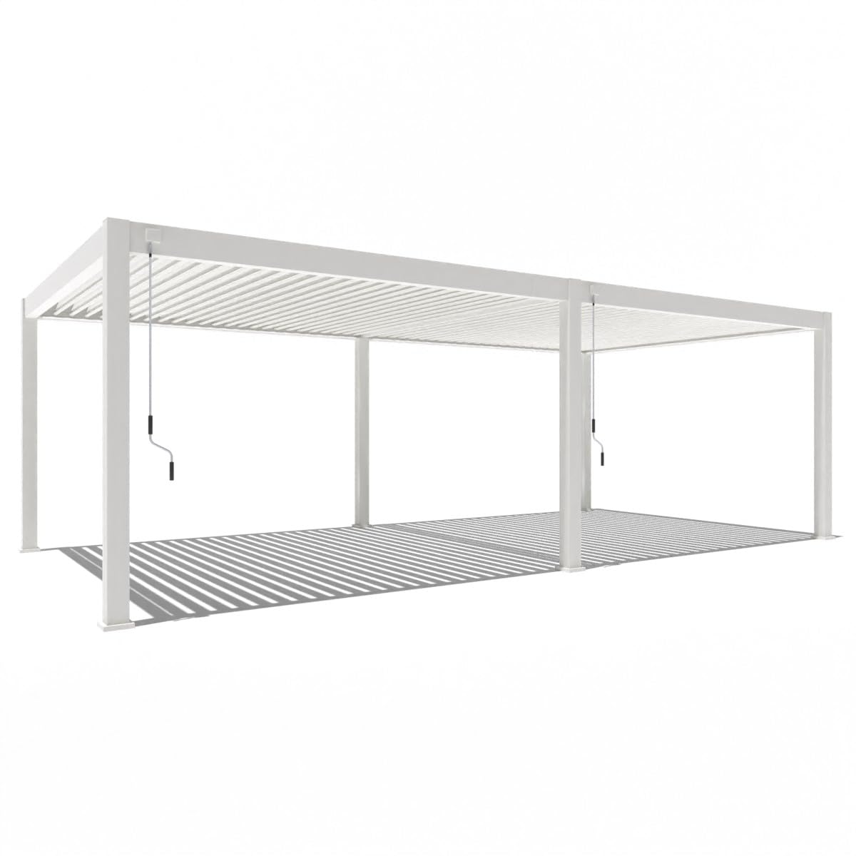 Weide Deluxe Plus Pergola in alluminio autoportante con tetto a doghe regolabile, resistente alle intemperie, per terrazza e giardino, con manovella e scarico dell'acqua integrato (bianco, 4 x 8)