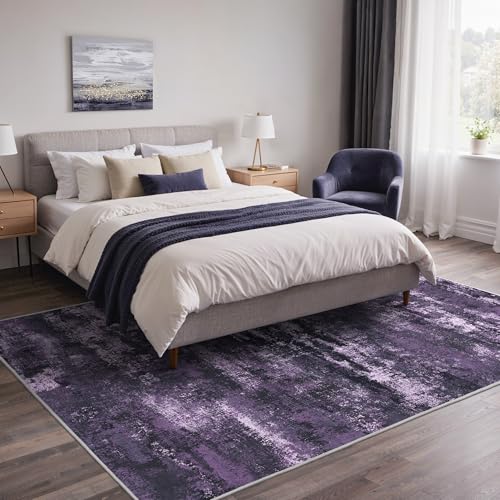 Image of BEIMO Area Rugs 8x10 for Living Room Bedroom, Modern Abstract Machine Washable Rug, Large Soft Low Pile Floor Carpet with Non Slip Backing for Dining Room, Purple