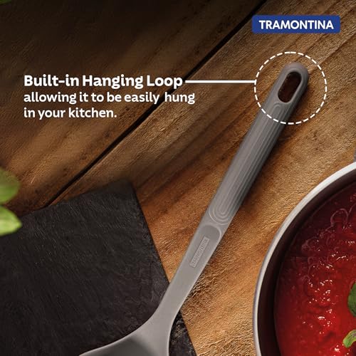 Image of Tramontina Softta Silicone Ladle - Grey, Heat‑Resistant to 210C - Safe for Nonstick & Ceramic Pots - Perfect for Soups, Stews, Saute & Serving