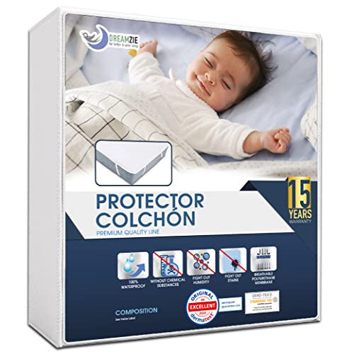 Protector Cuna 120x60 Impermeable Antiacaros Made in EU & Oeko Tex Dreamzie - Fundas Colchon 60x120 4 Esquinas Elásticas