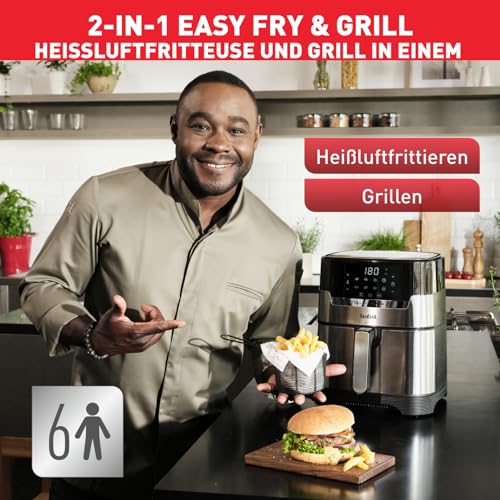 Tefal EY505D Easy Fry & Grill Deluxe Friteuse à air chaud, technologie 2 en 1 (friteuse à air chaud et grill), avec capacité : 4,2 l, 8 programmes automatiques, minuterie, en acier inoxydable – Image 3