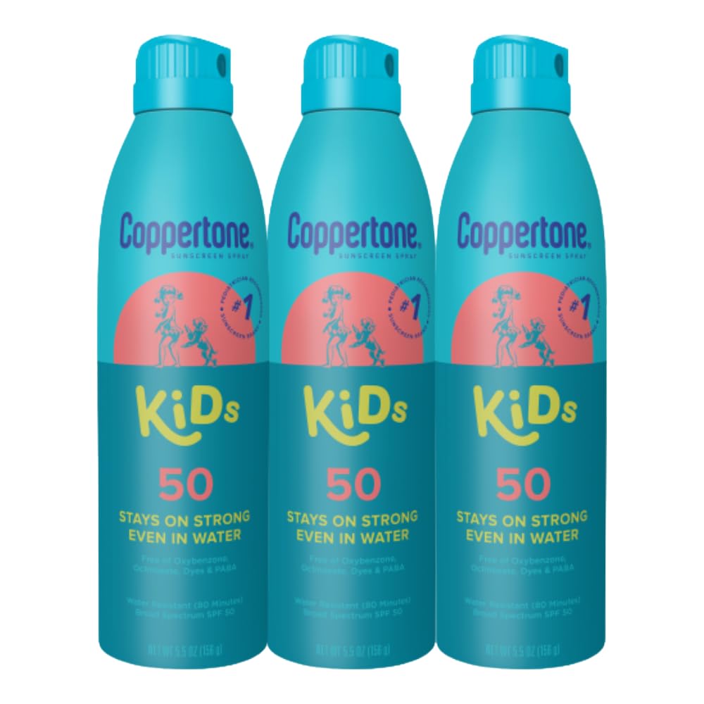 Coppertone Kids Sunscreen Spray SPF 50, Multipack, 3 x 5.5 OZ | Kids Sunscreen Spray, UVA/UVB Sun Protection, Water Resistant, PABA, Octinoxate, Oxybenzone and Dye Free