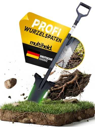 Spaten Garten Wurzelspaten mit Wurzelsäge 120 cm Gartenspaten für Harte Böden 1050Mn Stahl ergonomischer Softtouch-Griff extra breite Trittkante Robustes Gartenwerkzeug (grau)