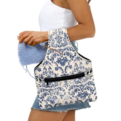 Image of ZUXONGSYDamask Knitting Project Bag Lightweight Retro Yarn Bags for Crocheting on The Go Knitting Handbag Yarn Storage for Crocheting Holding Yarn Crochet Hooks Crochet Needles