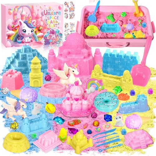 MULEVIP Arena Magica,Cofre de Arena Mágica Niños,Caja de actividades 900g,Unicornio Juguetes Niña 3 4 5 6 7 8 9 10 años,Arena Kinetica,Unicornios para Niñas Arena Cinetica Regalo de Cumpleaños