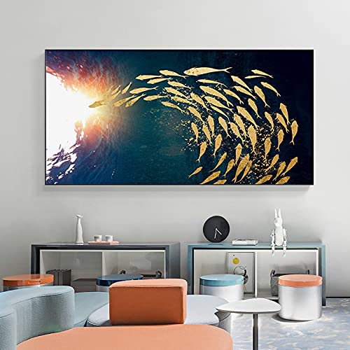 Broderie diamond painting complet poisson rouge 5D grand format 50x120cm point de croix strass