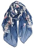 GERINLY Fashion Cotton Scarfs for Women Lightweight Flowers Print Long Hair Wrap Blue Floral Scarf Large Shawl(Denim)