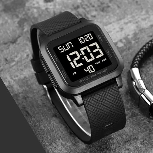 findtime Unisex Digital Watch Men Women Square Face Big Numbers LED Electronic Wrist Watches Waterproof/Alarm/Countdown Timer/Dual Time/Stopwatch/12/24H2