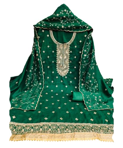 HMP Fashion womens muilty work unstitch vichitra silk dress material with zari work dupatta suit (GREEN2) Deal